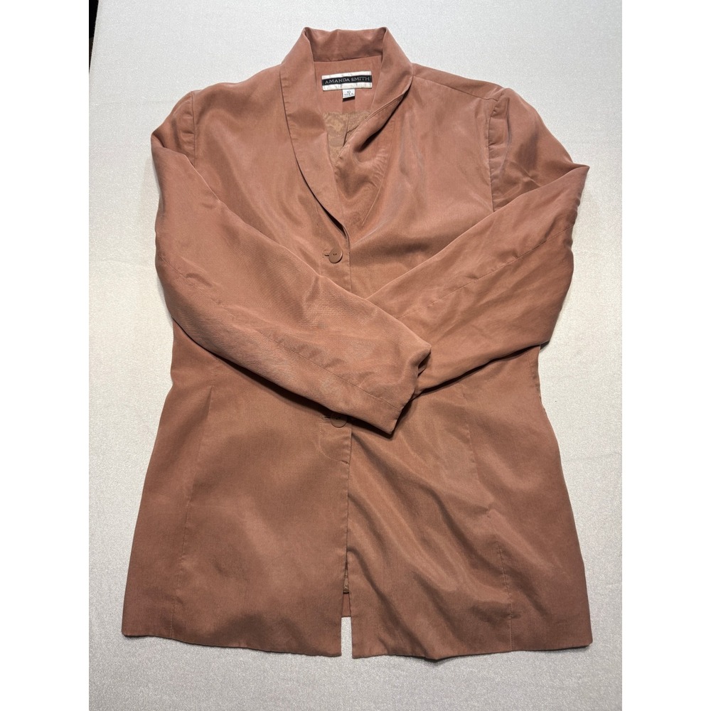 Amanda Smith Vintage Blazer Women 10 Mauve Tencel Lyocell Longline Shawl Collar